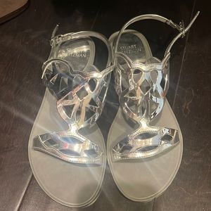 Stuart Weitzman Silver Sandals.